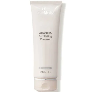SkinMedica AHA/BHA Exfoliating Cleanser, a gentle exfoliating cleanser with alpha-hydroxy and beta-hydroxy acids to improve skin texture and tone while revealing a brighter complexion.